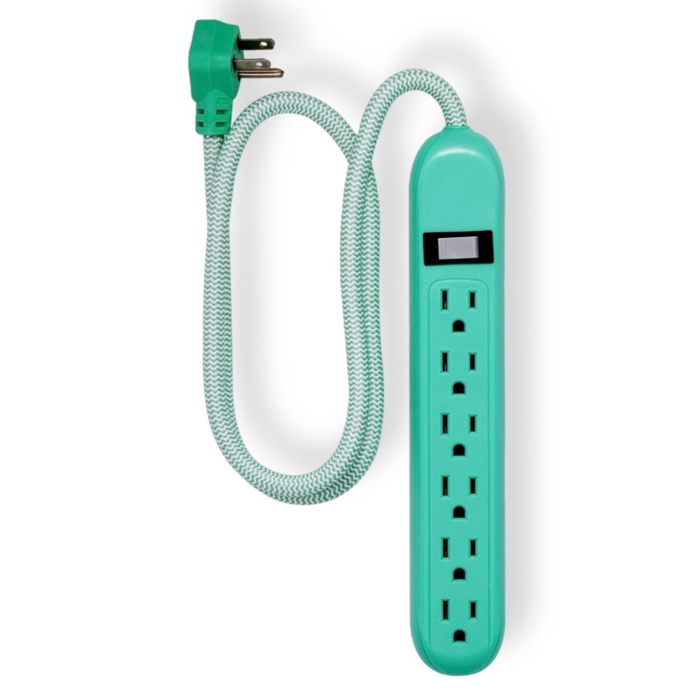 Cordinate Mint 6-Outlet Power Strip Surge Protection 3ft Braided Extension Cord